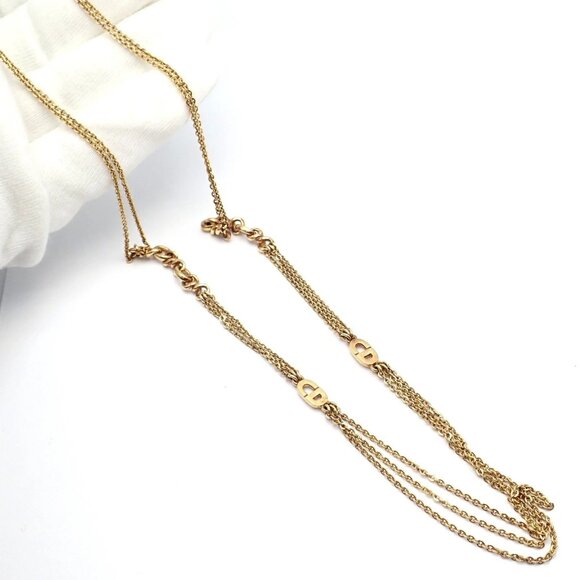 Vintage! Christian Dior Solid 18k Gold CD Three Strand 28" Long Necklace Germany - Picture 8 of 14